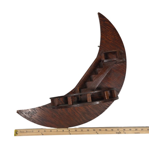 Vintage MCM Hand Made Crescent Moon Stair Step Wood Wall Shelf Celestial Decor - Picture 11 of 12